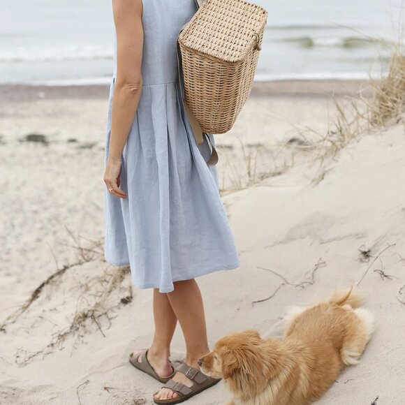 Sea + Salt Cottage Dresses & Skirts - Nantucket Summer 100% Linen Sea Blue Beach Dress Classic House Picnic Cottage L